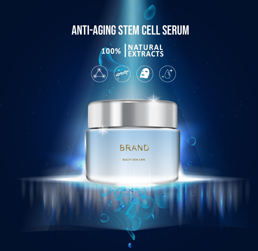 Anti Aging Stemm Cell Serum by GenuineProducts.Asia with Blue Background/